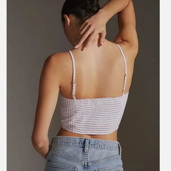 Anthropologie Plus Bustier Striped Smocked Crop Top Y2K Spaghetti Straps 2X - Picture 4 of 12